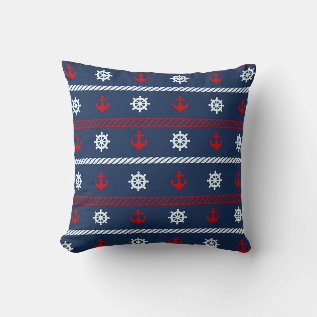 Patroon rode witte en blauwe oceaan kussen (Voorkant)
