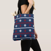 Patroon rode witte en blauwe oceaan tote bag (Dichtbij)