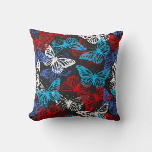 Patroon rode witte en blauwe patriottische vlinder kussen