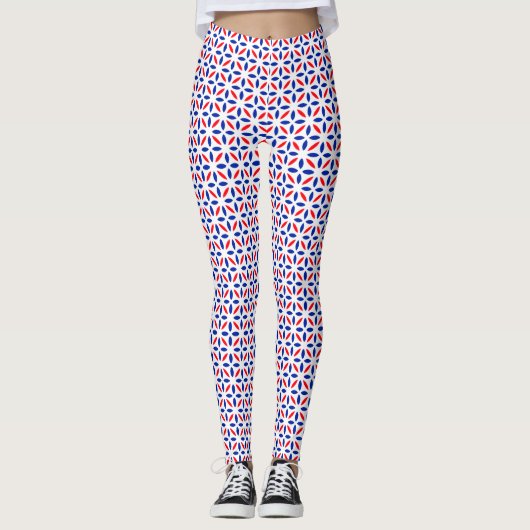 Patroon rode witte en blauwe Tegel Leggings (Voorkant)
