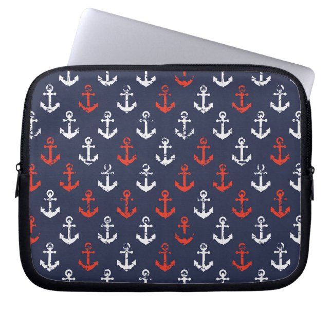 Patroon rode witte en blauwe zee laptop sleeve (Voorkant)