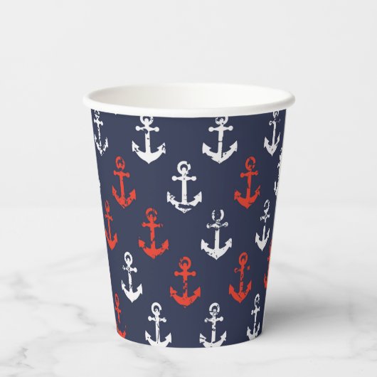 Patroon rode witte en blauwe zee papieren bekers (Achterkant)