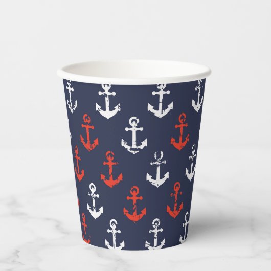 Patroon rode witte en blauwe zee papieren bekers (Voorkant)