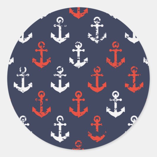 Patroon rode witte en blauwe zee ronde sticker (Voorkant)