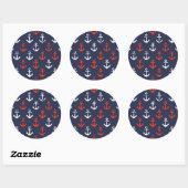 Patroon rode witte en blauwe zee ronde sticker (Vel)