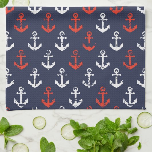 Patroon rode witte en blauwe zee theedoek (Gevouwen)