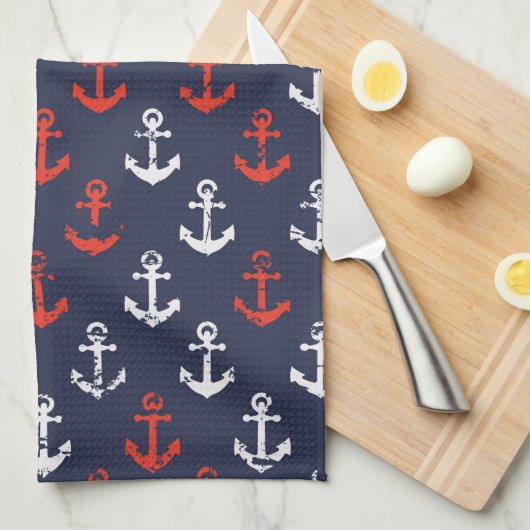 Patroon rode witte en blauwe zee theedoek (Quarter Fold)