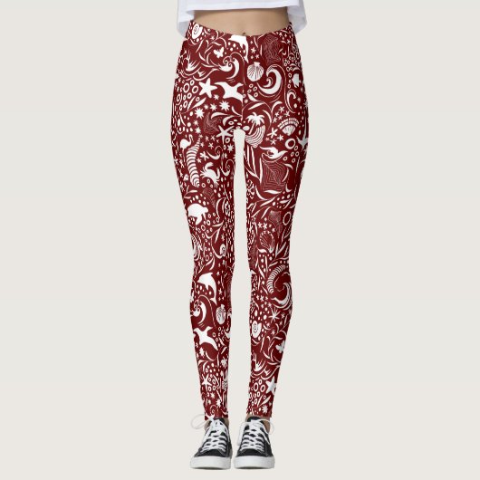Patroon rode witte Oceaan | Dolphin Waves Shell Cr Leggings (Voorkant)