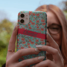 Patroon rood en Aqua Poppies op maat Case-Mate iPhone Case
