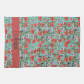 Patroon rood en Aqua Poppies op maat Theedoek (Horizontaal)