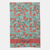 Patroon rood en Aqua Poppies op maat Theedoek (Verticaal)