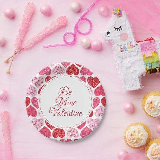 Patroon rood en roze harten papieren bordje (Feest)