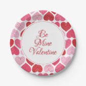 Patroon rood en roze harten papieren bordje (Voorkant)