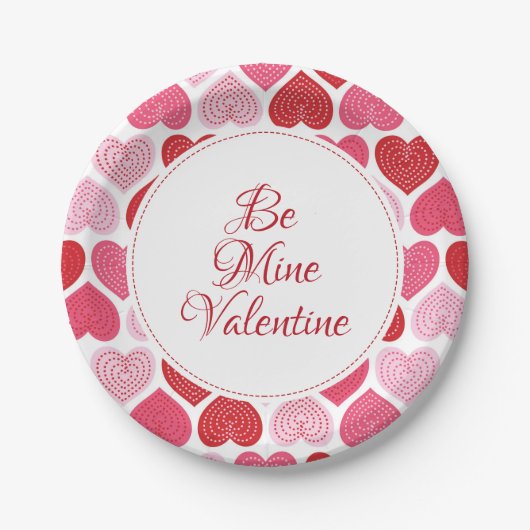 Patroon rood en roze harten papieren bordje (Voorkant)