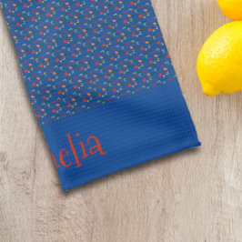 Patroon rood geel mini wilde bloem blauw theedoek