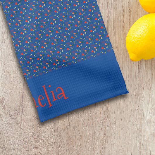 Patroon rood geel mini wilde bloem blauw theedoek