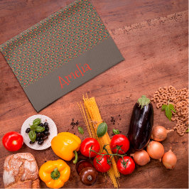 Patroon rood geel mini wilde bloem bruin theedoek