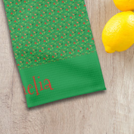 Patroon rood geel mini wilde bloem groen theedoek