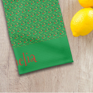 Patroon rood geel mini wilde bloem groen theedoek