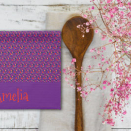 Patroon rood geel mini wilde bloem paarse theedoek