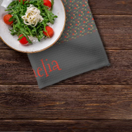 Patroon rood geel mini wildflower grijs theedoek