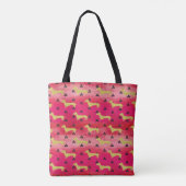 Patroon rood/goud/zwart/zwart/vallig tote bag (Achterkant)