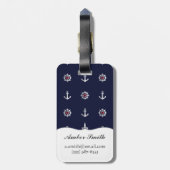 Patroon rood wit en blauw anker bagagelabel (Achterkant verticaal)