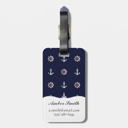 Patroon rood wit en blauw anker bagagelabel (Achterkant verticaal)