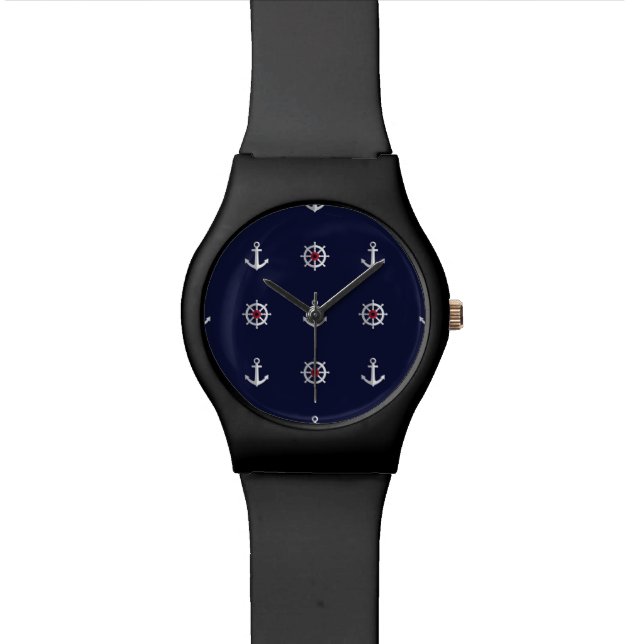 Patroon rood wit en blauw anker horloge (Close Up)