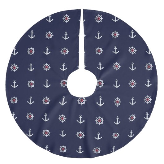 Patroon rood wit en blauw anker kerstboom rok (Voorkant)
