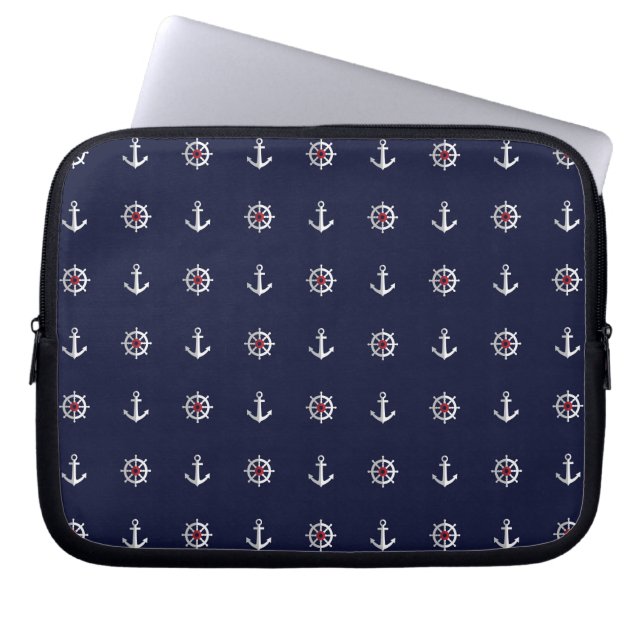 Patroon rood wit en blauw anker laptop sleeve (Voorkant)