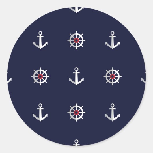 Patroon rood wit en blauw anker ronde sticker (Voorkant)