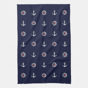 Patroon rood wit en blauw anker theedoek