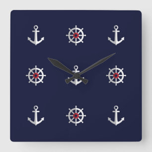 Patroon rood wit en blauw anker vierkante klok