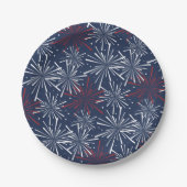 Patroon rood, wit en blauw vuurwerk papieren bordje (Voorkant)