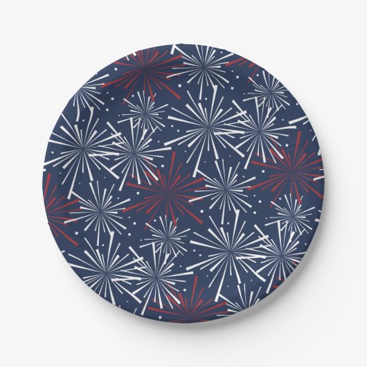 Patroon rood, wit en blauw vuurwerk papieren bordje (Voorkant)
