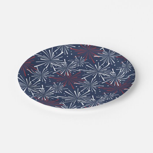 Patroon rood, wit en blauw vuurwerk papieren bordje (Gekanteld)