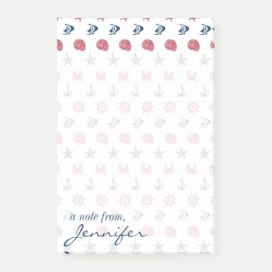 Patroon rood wit en blauw Zee | Jouw namen toevoeg Post-it® Notes (Voorkant)