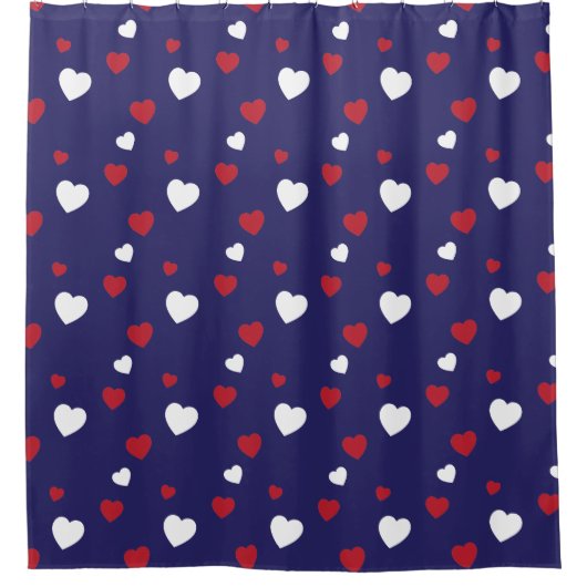 Patroon rood, wit, marineblauw douchegordijn (Voorkant)