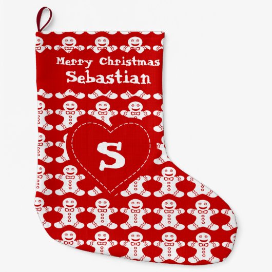 Patroon rood/wit ontbijt grote kerstsok (Voorkant)