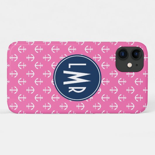 Patroon roonkleurige en blauwe monogram Case-Mate iPhone case (Achterkant (horizontaal))