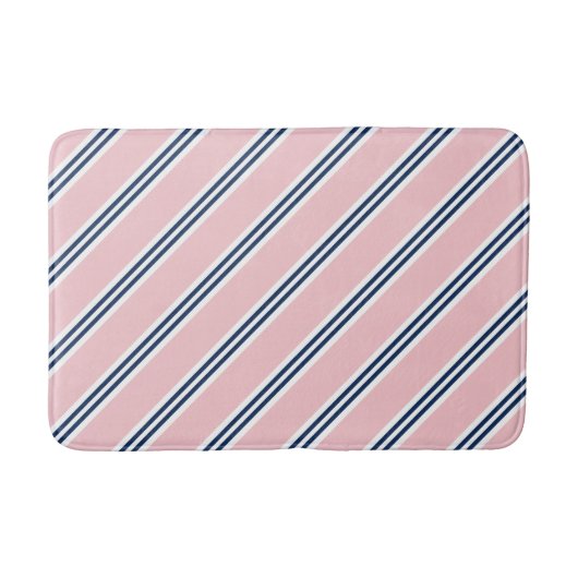 Patroon roonroze en blauwe preppy stripes badmat (Voorkant)