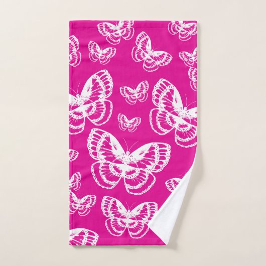 Patroon roonroze en witte vlinders bad handdoek (Handdoek)