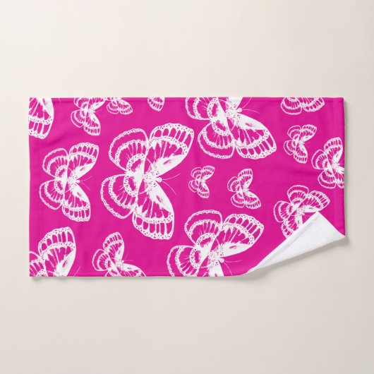 Patroon roonroze en witte vlinders bad handdoek (Handdoek)