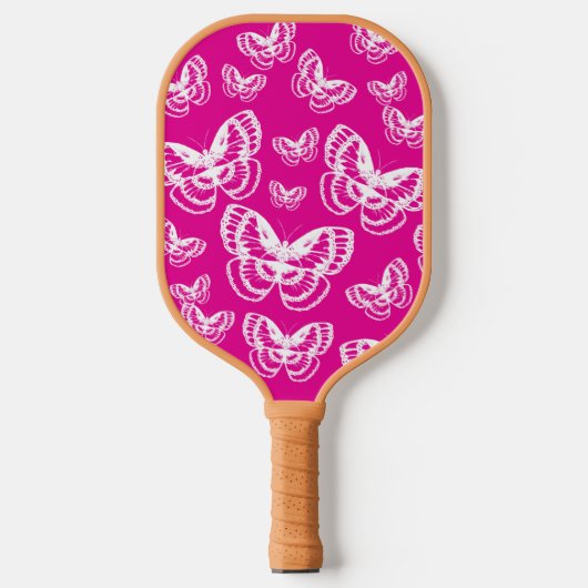 Patroon roonroze en witte vlinders pickleball paddle (Voorkant)