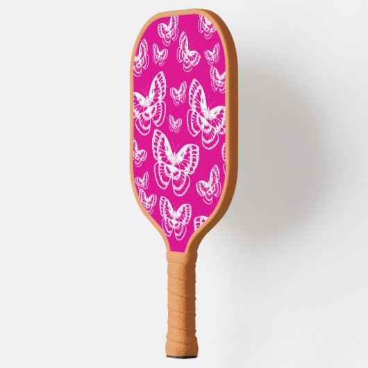 Patroon roonroze en witte vlinders pickleball paddle (Links)