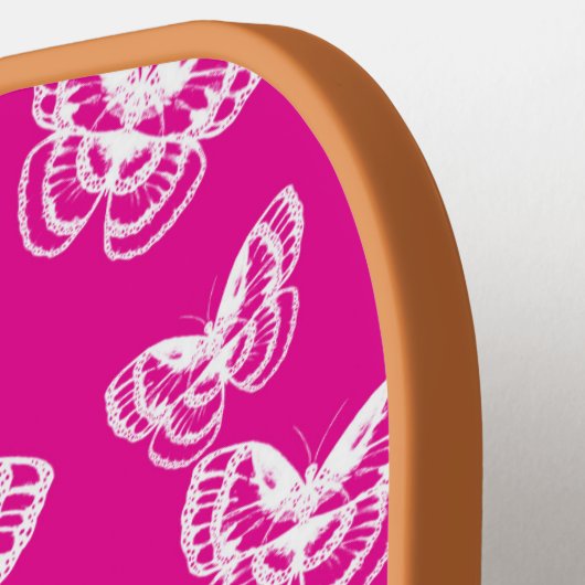 Patroon roonroze en witte vlinders pickleball paddle (Links Detail)
