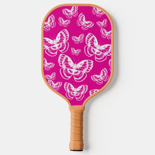 Patroon roonroze en witte vlinders pickleball paddle (Achterkant)