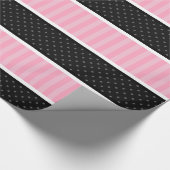 Patroon roonroze en zwarte poka Dot Stripes Cadeaupapier (Hoek)