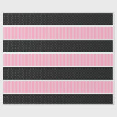 Patroon roonroze en zwarte poka Dot Stripes Cadeaupapier (Vlak)